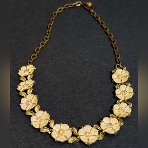 Vintage Cream Colored Enamel Choker Necklace with Multicolored Rhinestones